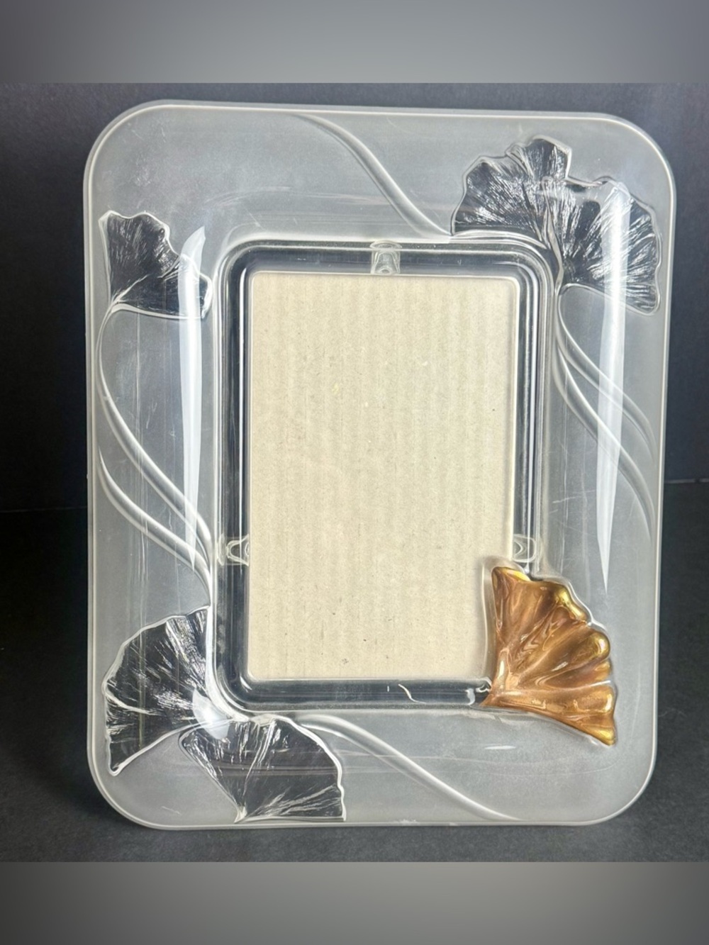 Vintage Mikasa  Picture Frame Art Deco Frosted Glass Floral Gold 8X10 Photo 4x6